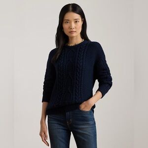 L.L. Bean Blue Cable Knit fisherman 100% cotton Sweater